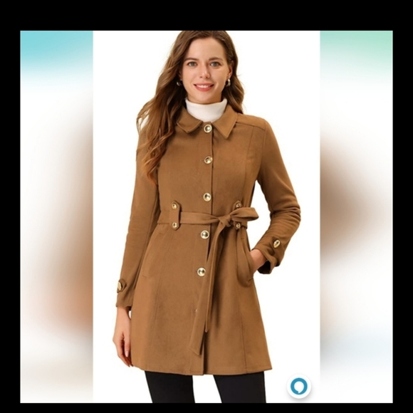 Faux Suede Mid-Thigh Belted Single Breasted Trench Coat Size Medium - Picture 9 of 9